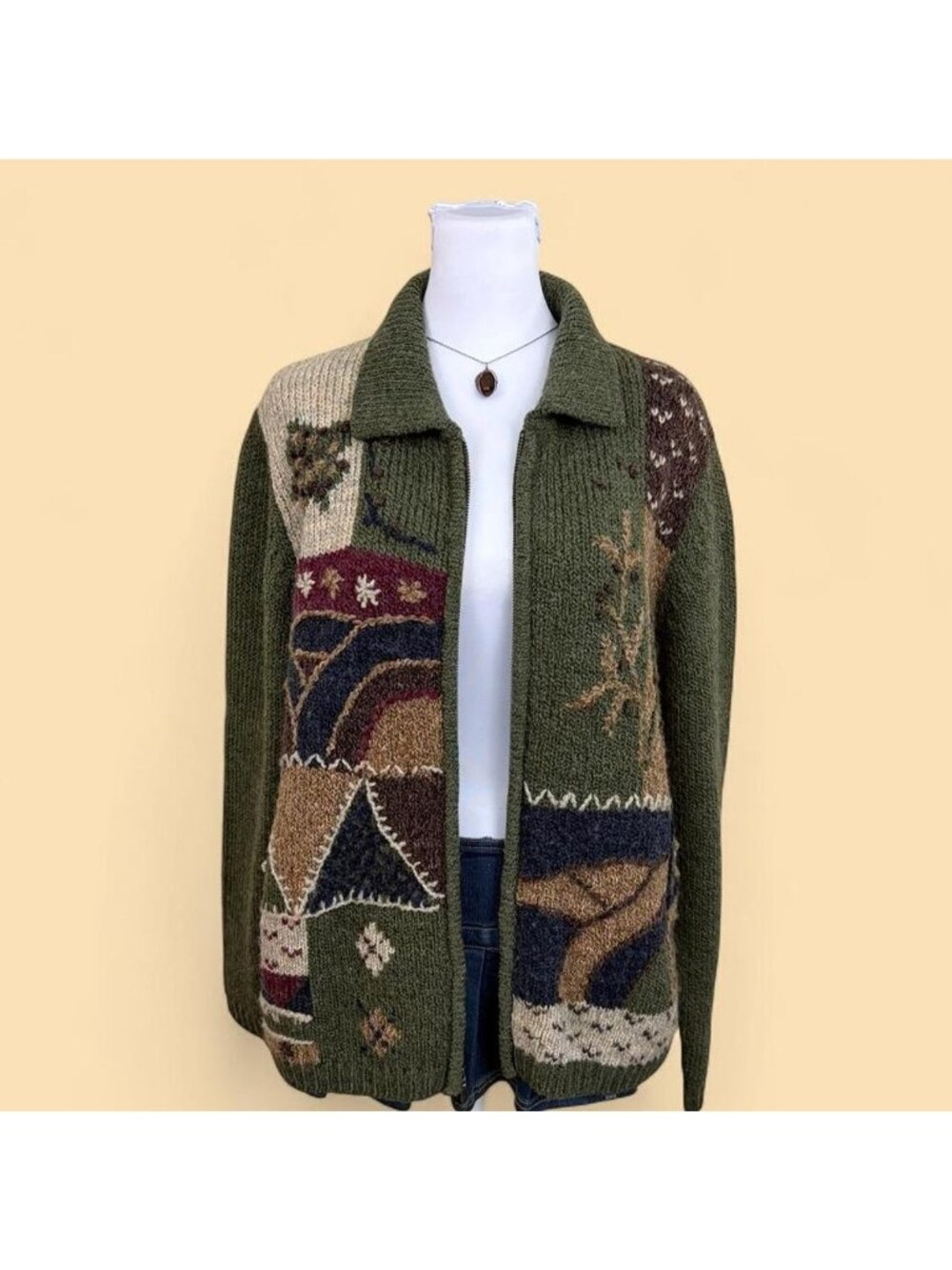 90s patchwork cottagecore zip cardigan